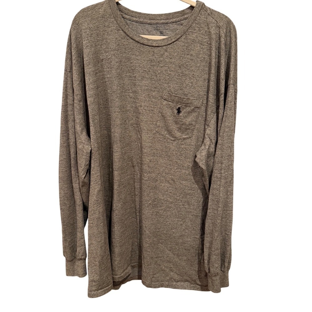Polo Ralph Lauren Mens Long Sleeve Pocket T-Shirt Heather Grey 3XLT